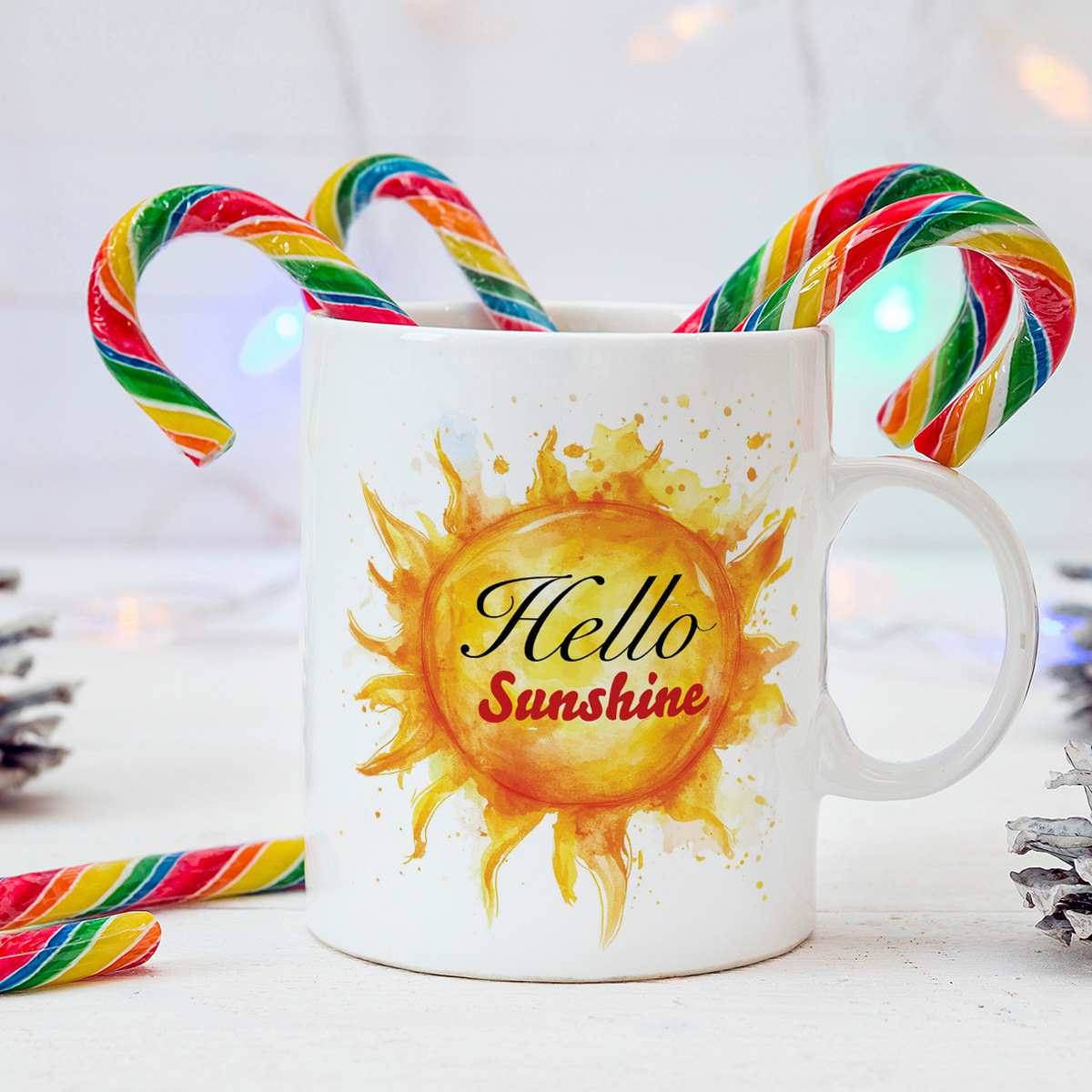 Hello Sunshine Watercolor Sun Mug - Vibrant Design