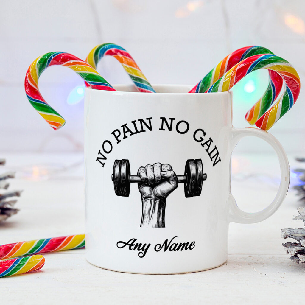 Personalized "No Pain No Gain" Dumbbell Mug - Custom Name