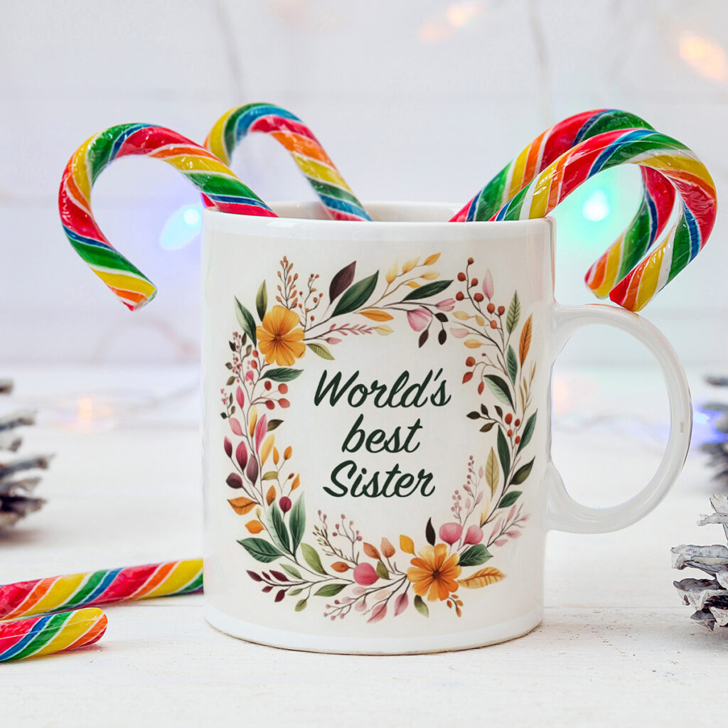 World's Best Sister Floral Wreath White Mug