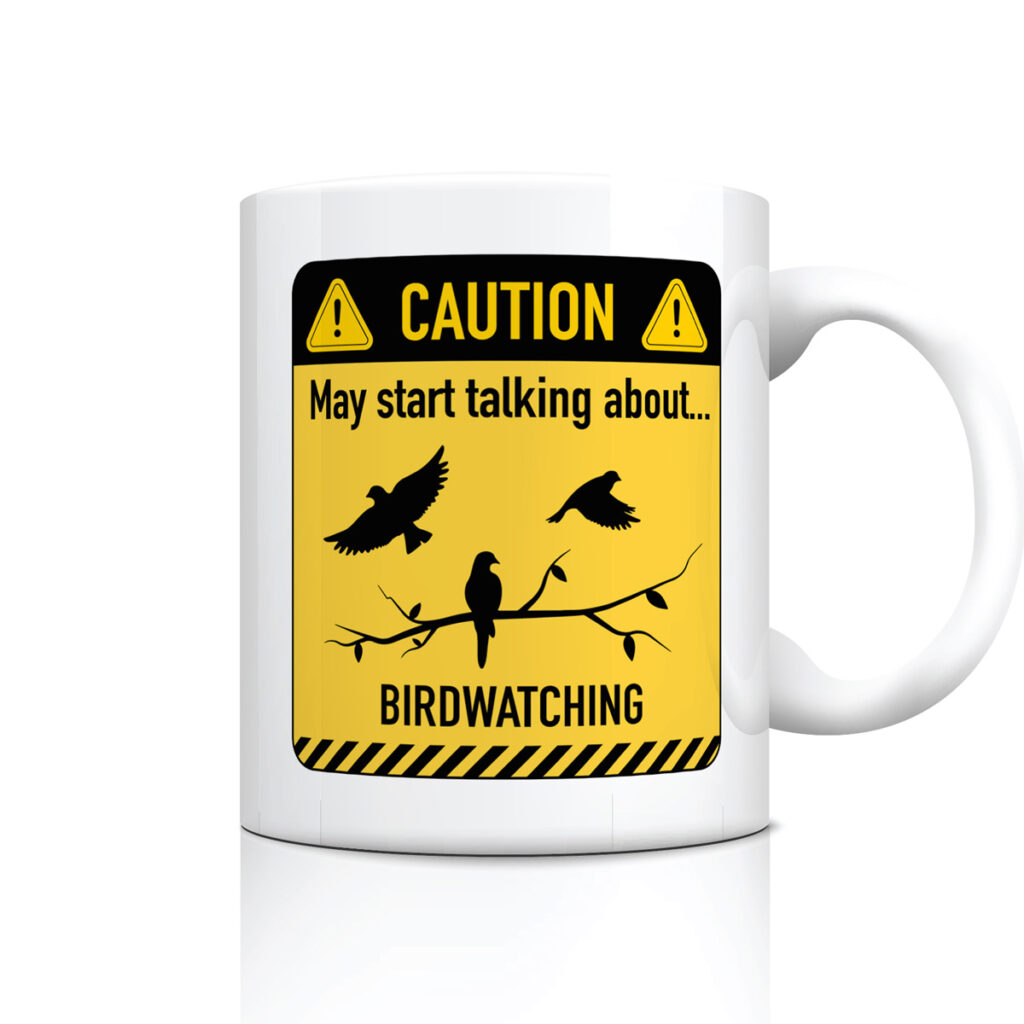 Birdwatching Mug - Caution Design with Bird Silhouettes