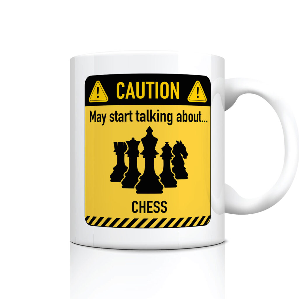 Chess Talk Caution Sign White Mug - Fun Gift for Chess Lovers