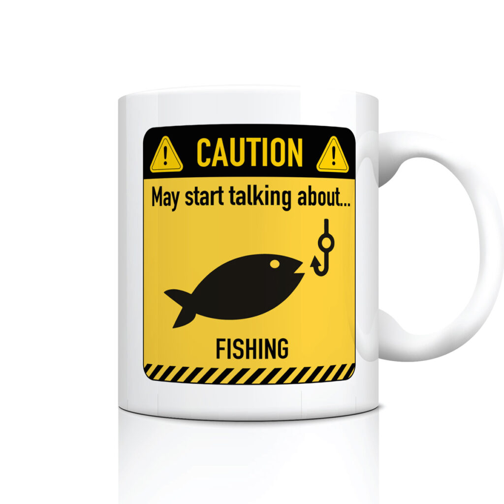 Fishing Caution Sign White Mug - Fun Gift for Anglers