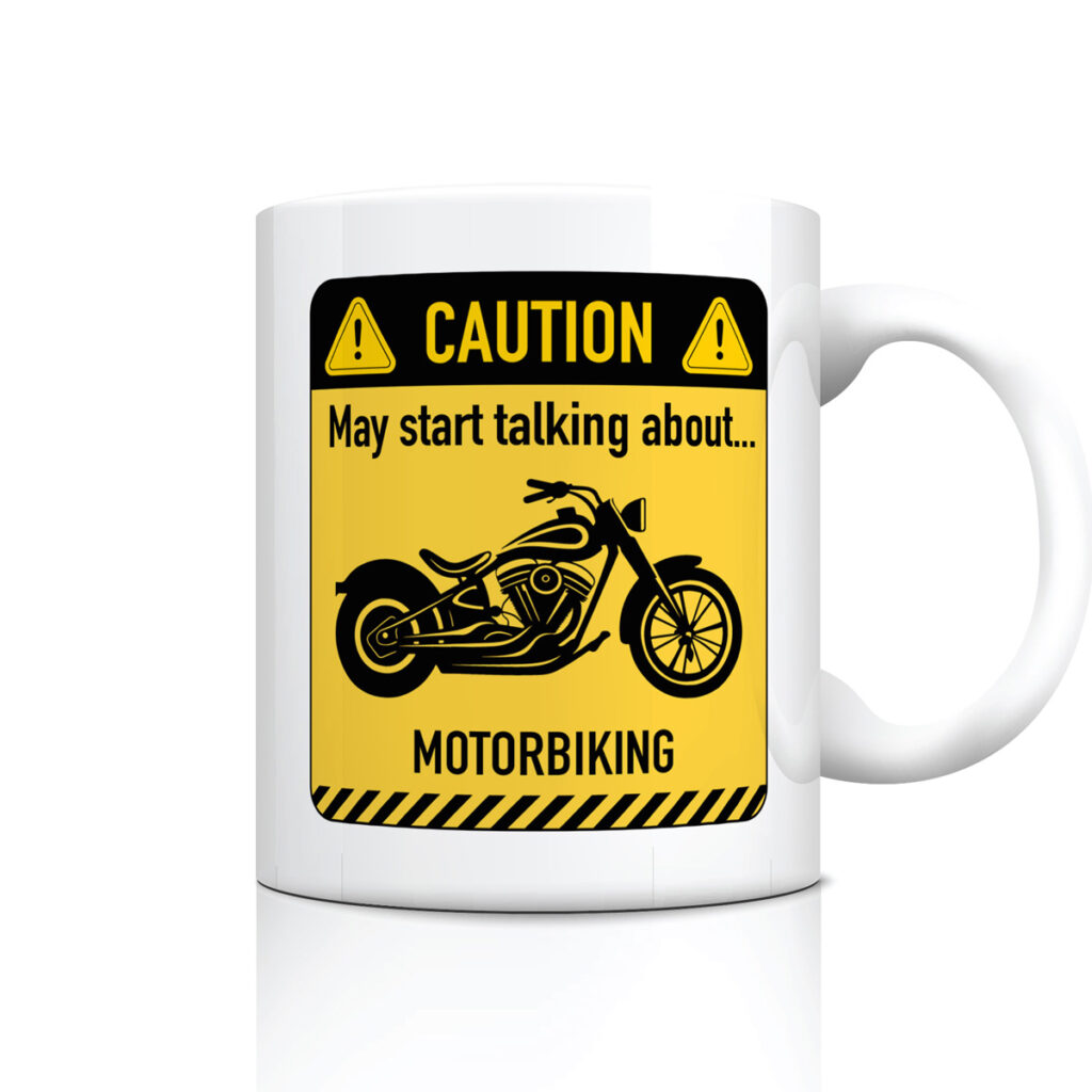 Motorbike Caution Sign White Mug - Talk Motorbiking Alert