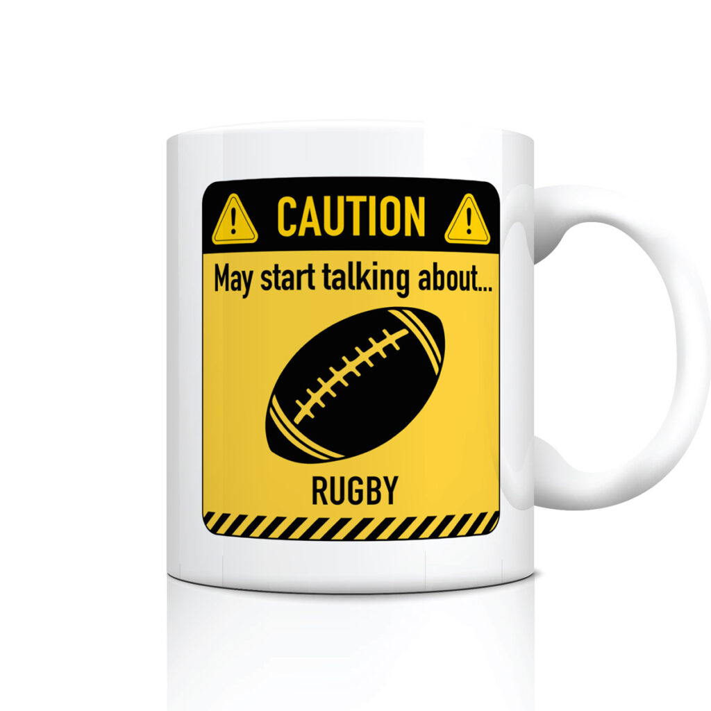 Rugby Caution Sign White Mug - Fun Sports Gift