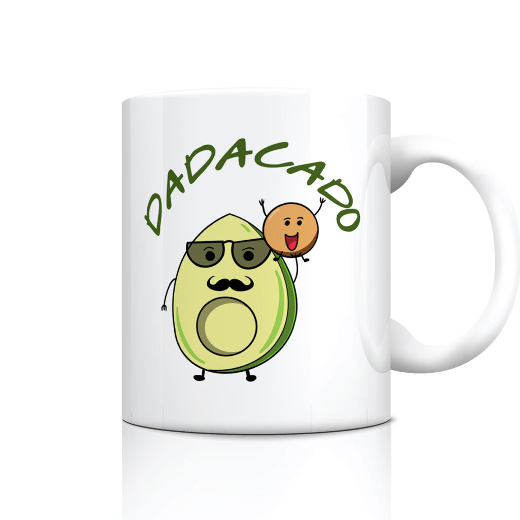 DADACADO Avocado Dad Mug with Glasses & Mustache Design