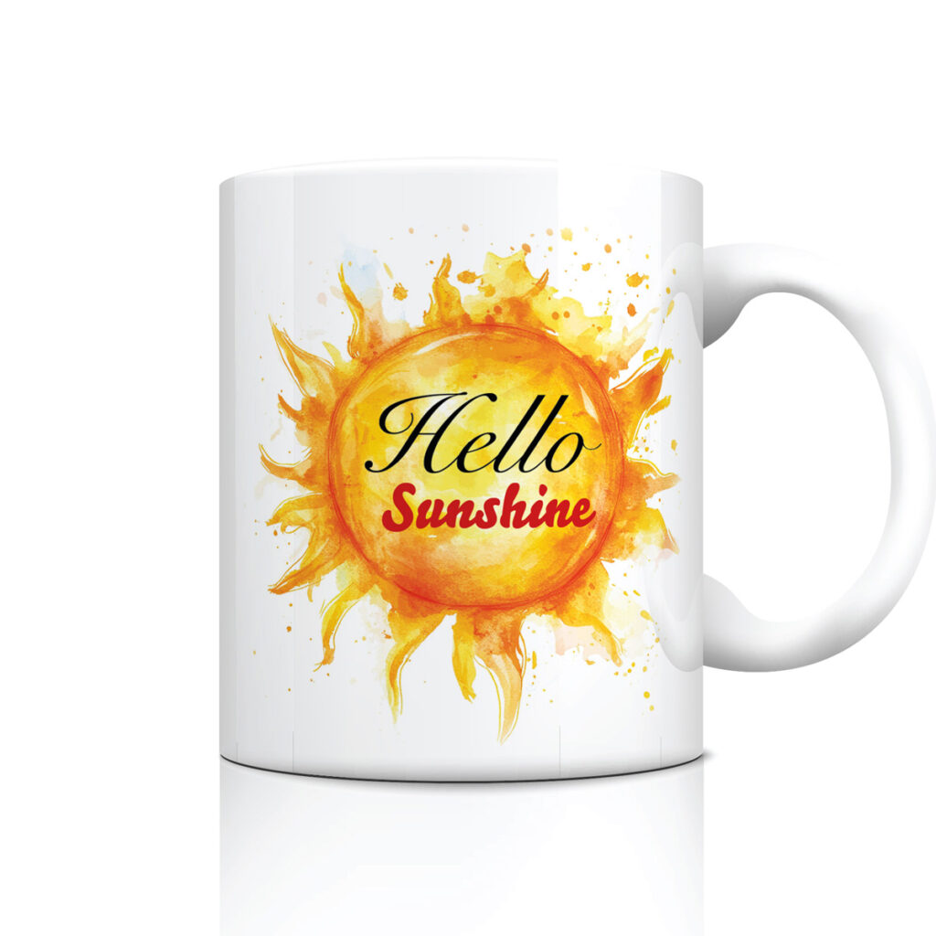 Hello Sunshine Watercolor Sun Mug - Vibrant Design