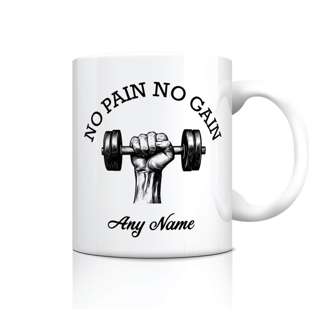 Personalized "No Pain No Gain" Dumbbell Mug - Custom Name