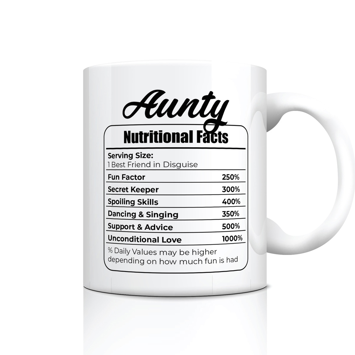 Aunty Nutritional Facts Mug - Fun & Love Design