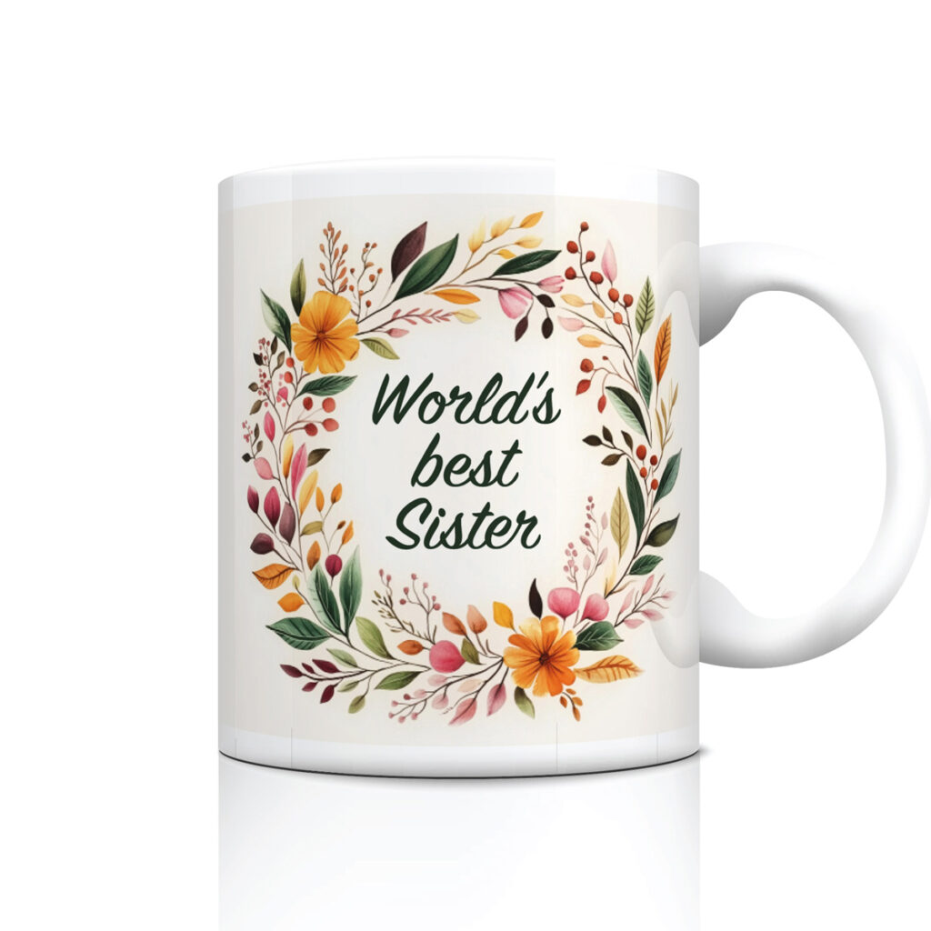 World's Best Sister Floral Wreath White Mug