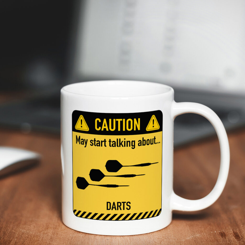 Darts Talk Mug - Funny Caution Sign Design