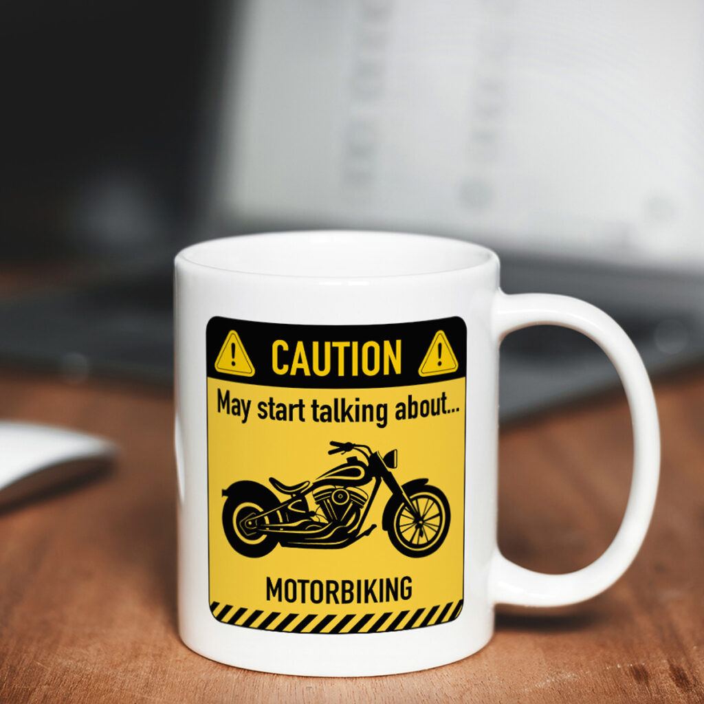 Motorbike Caution Sign White Mug - Talk Motorbiking Alert