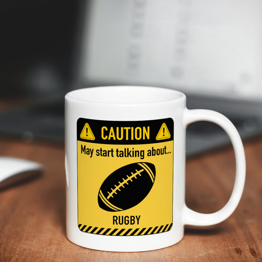 Rugby Caution Sign White Mug - Fun Sports Gift