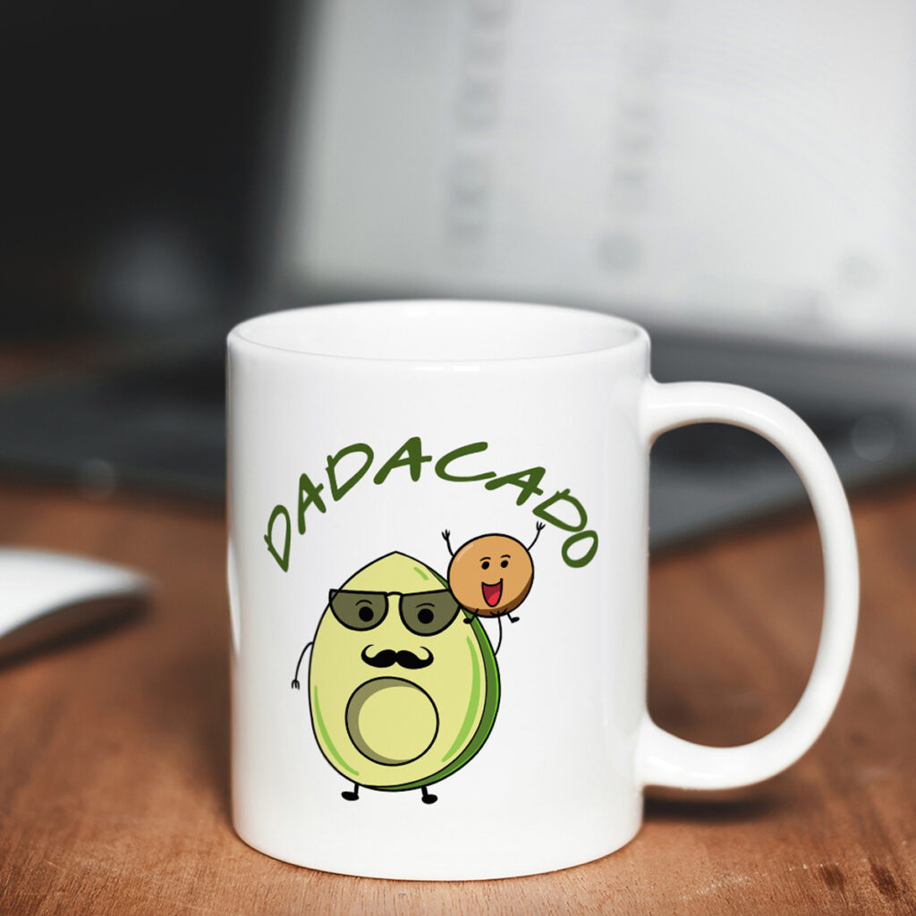 DADACADO Avocado Dad Mug with Glasses & Mustache Design