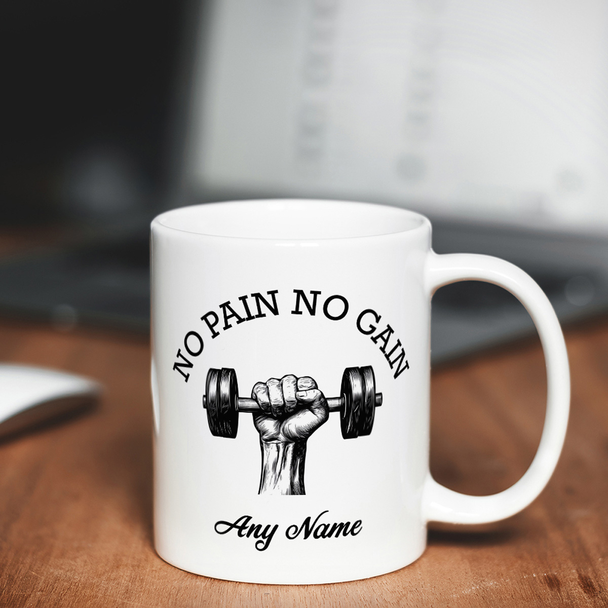 Personalized "No Pain No Gain" Dumbbell Mug - Custom Name