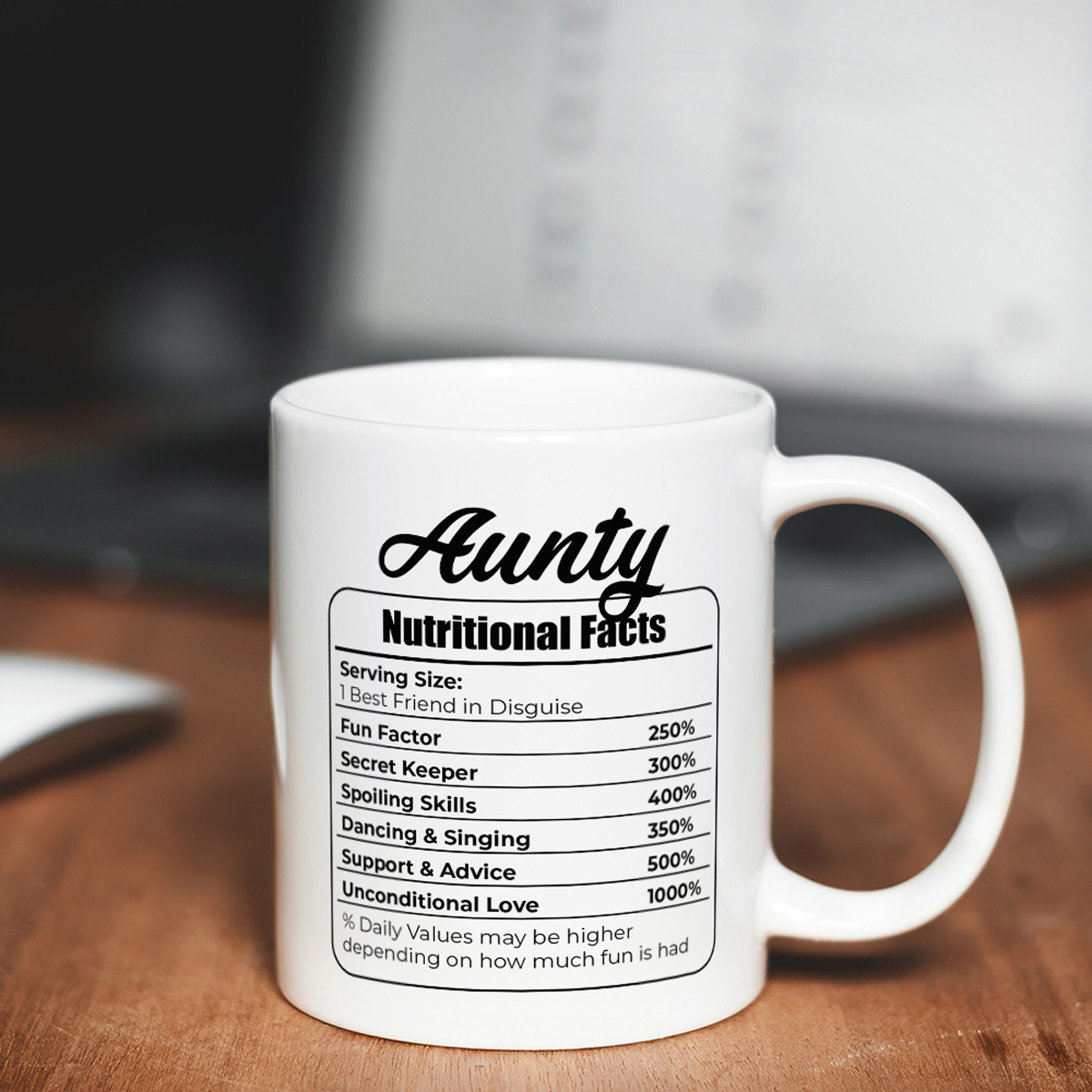 Aunty Nutritional Facts Mug - Fun & Love Design