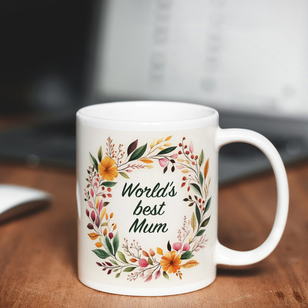World's Best Mum Floral Wreath White Mug - Vibrant Design