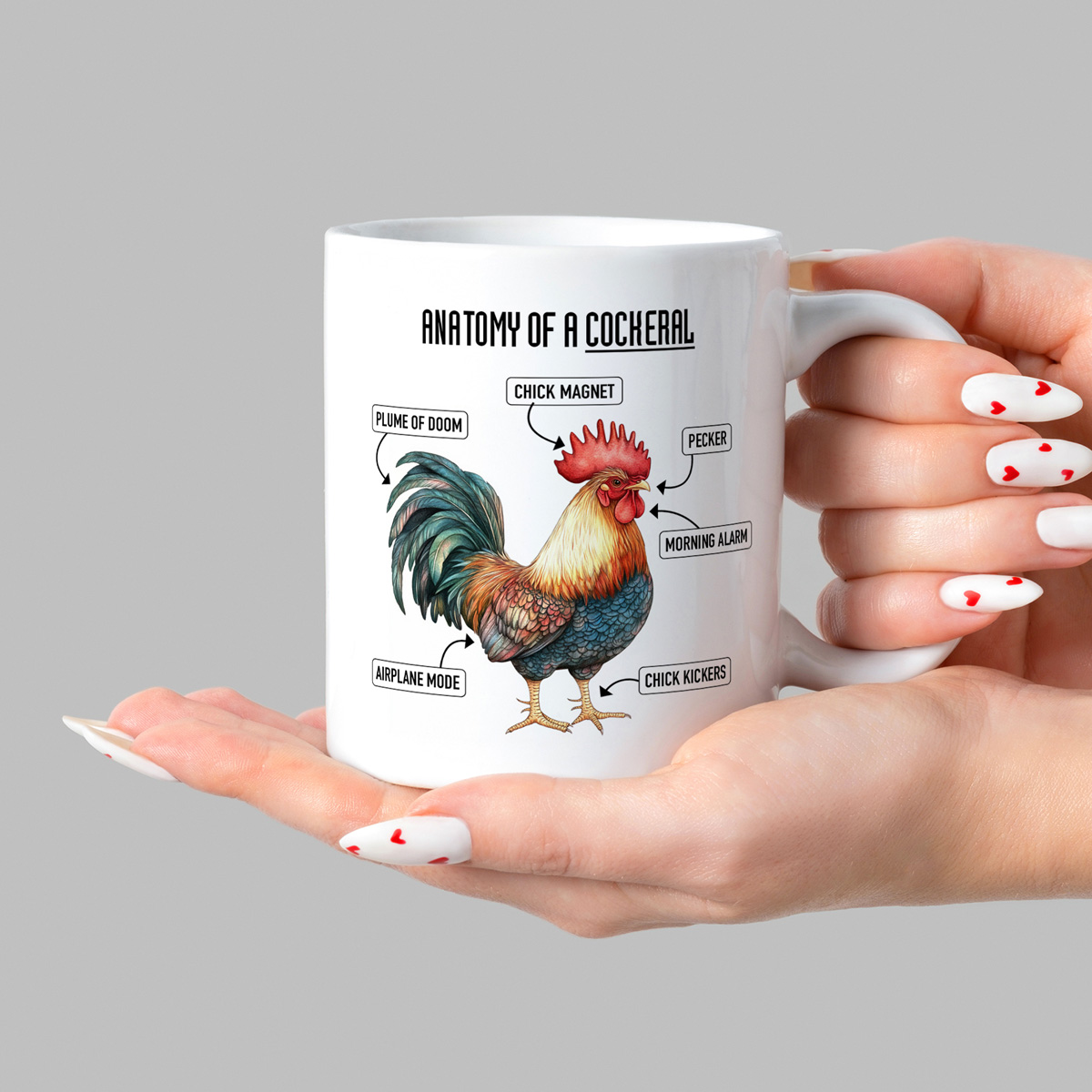 Humorous 'Anatomy of a Cockerel' White Coffee Mug