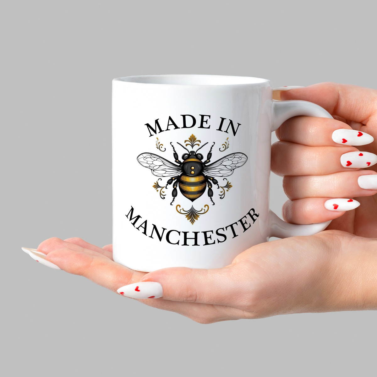Manchester Bee Mug - White Ceramic with Detailed Design