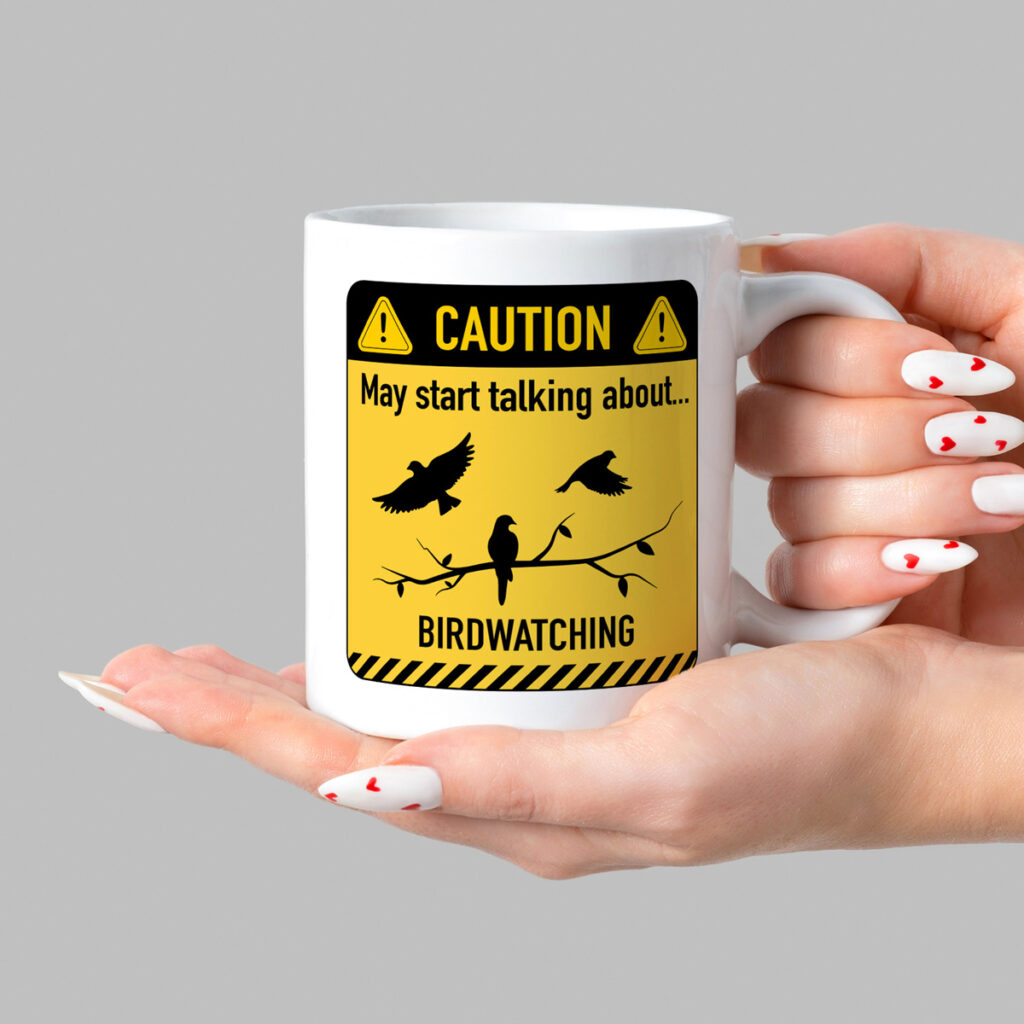Birdwatching Mug - Caution Design with Bird Silhouettes