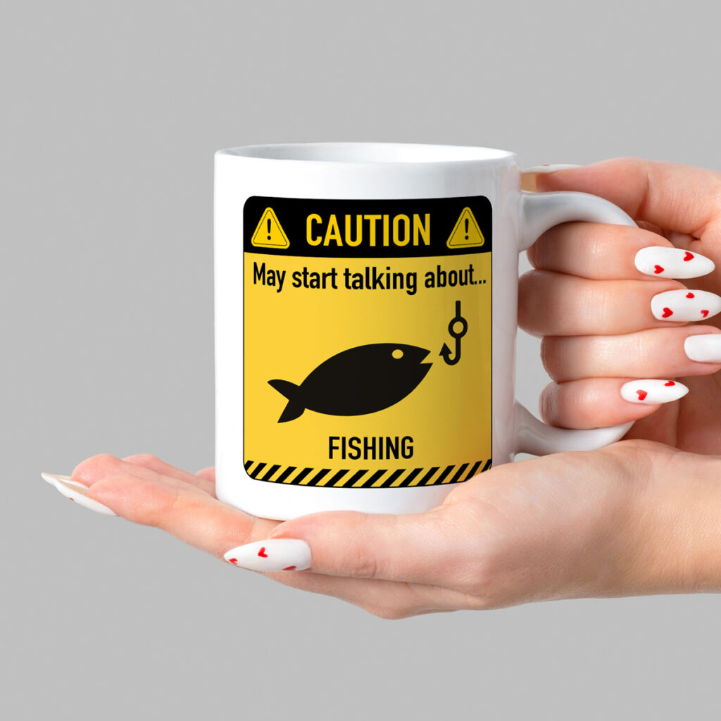 Fishing Caution Sign White Mug - Fun Gift for Anglers