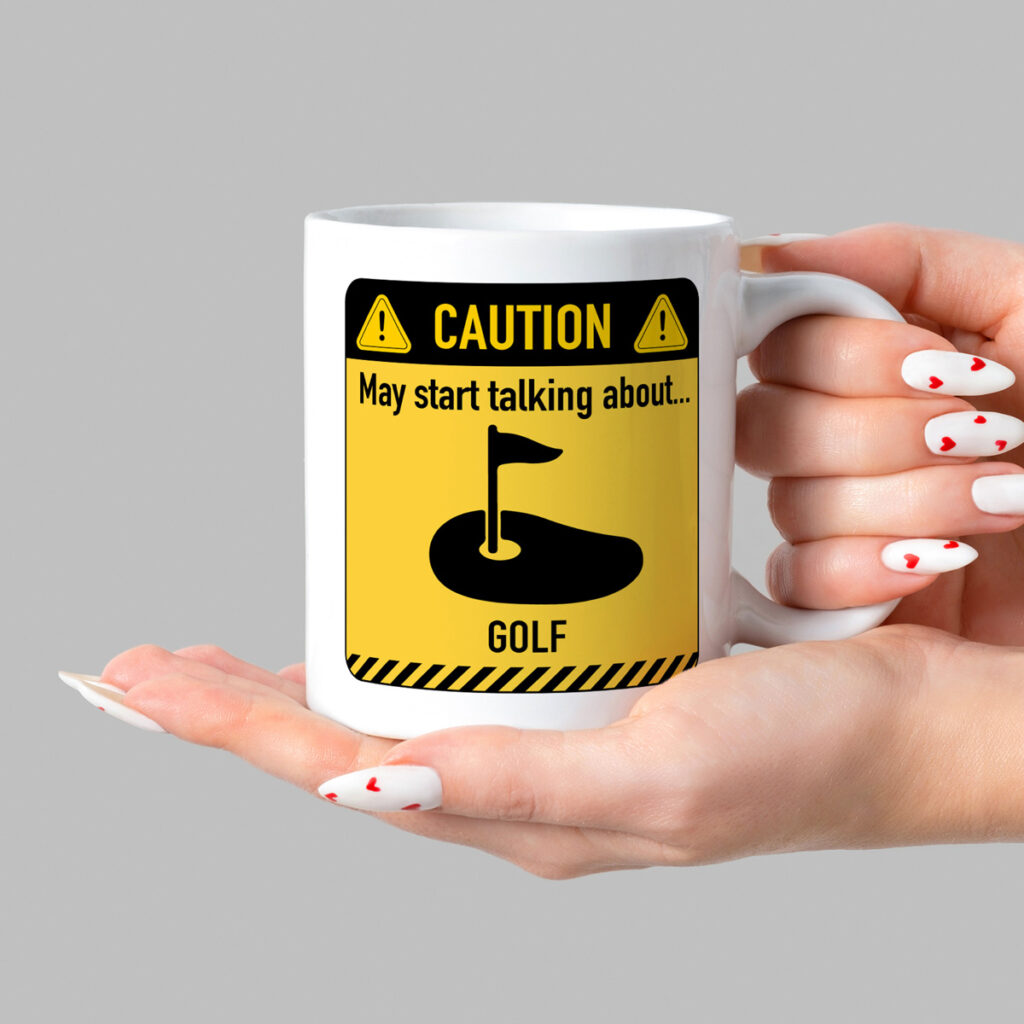 Golf Caution Sign White Mug - Funny Golf Gift Idea
