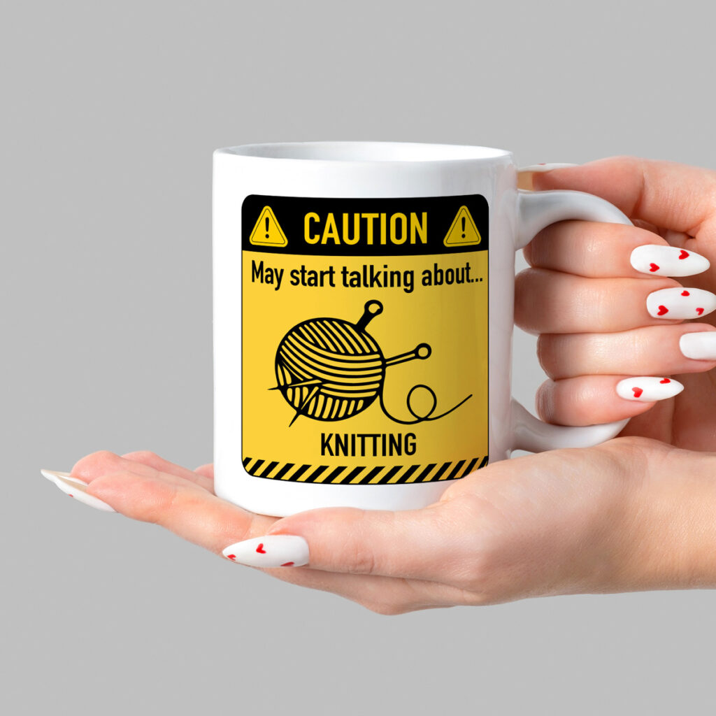 Funny Knitting Mug - Caution Sign & Yarn Design
