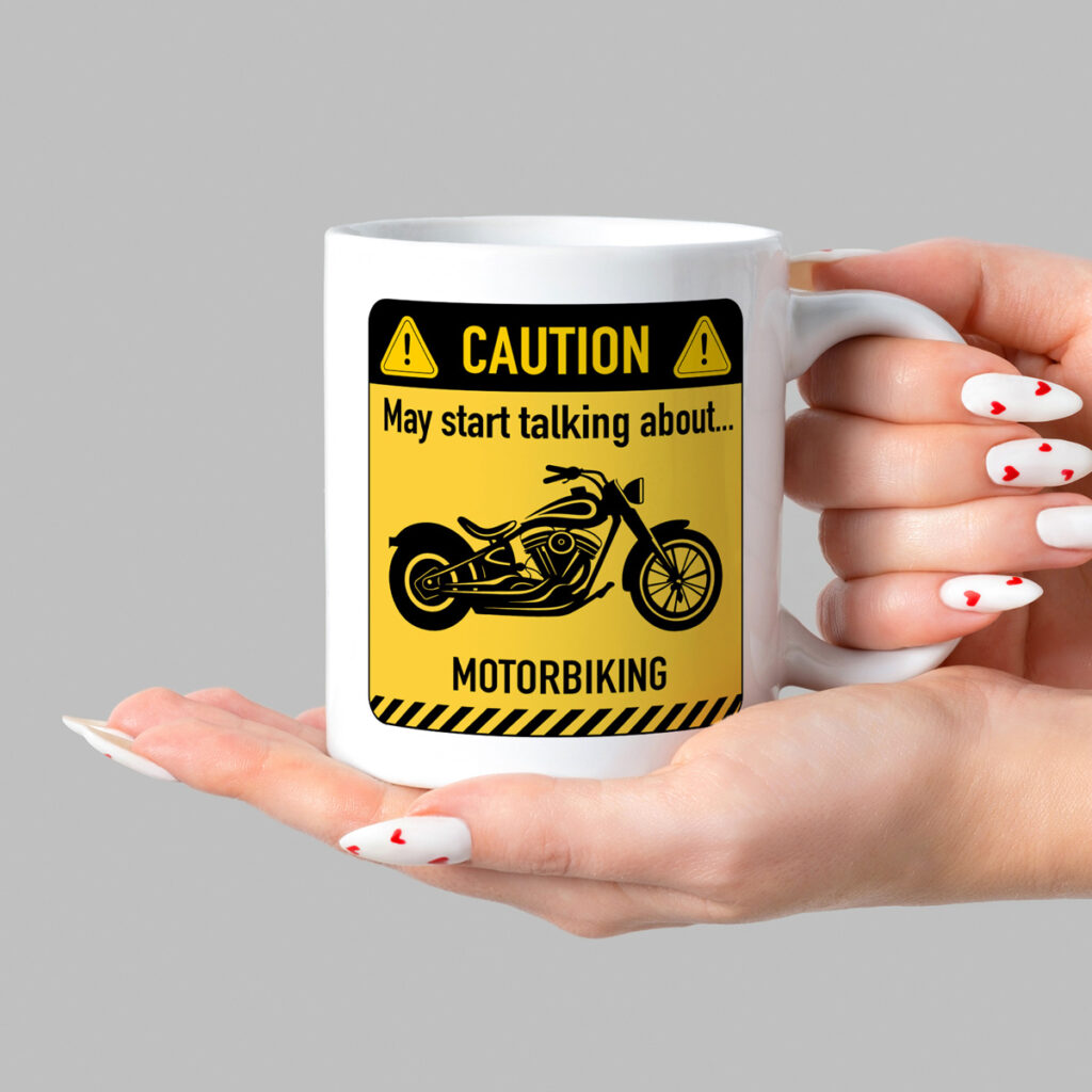 Motorbike Caution Sign White Mug - Talk Motorbiking Alert