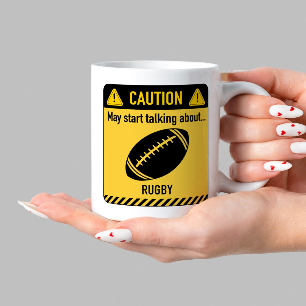 Rugby Caution Sign White Mug - Fun Sports Gift