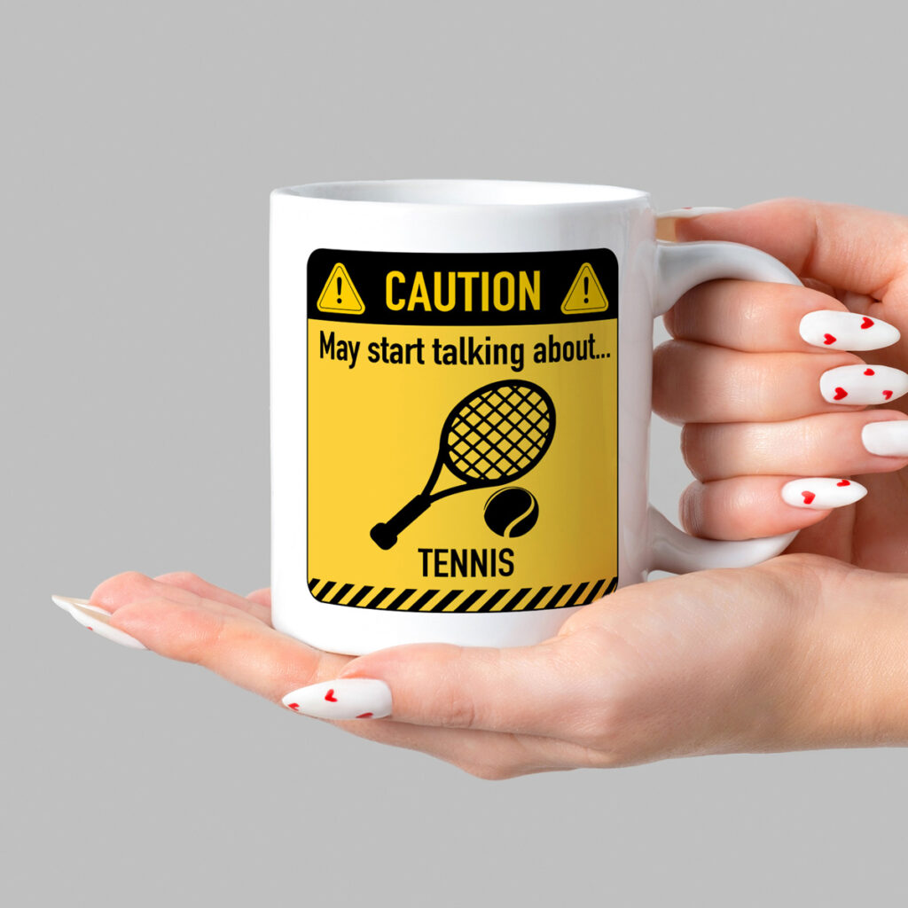 Tennis Caution Sign White Mug - Fun Tennis Gift Idea