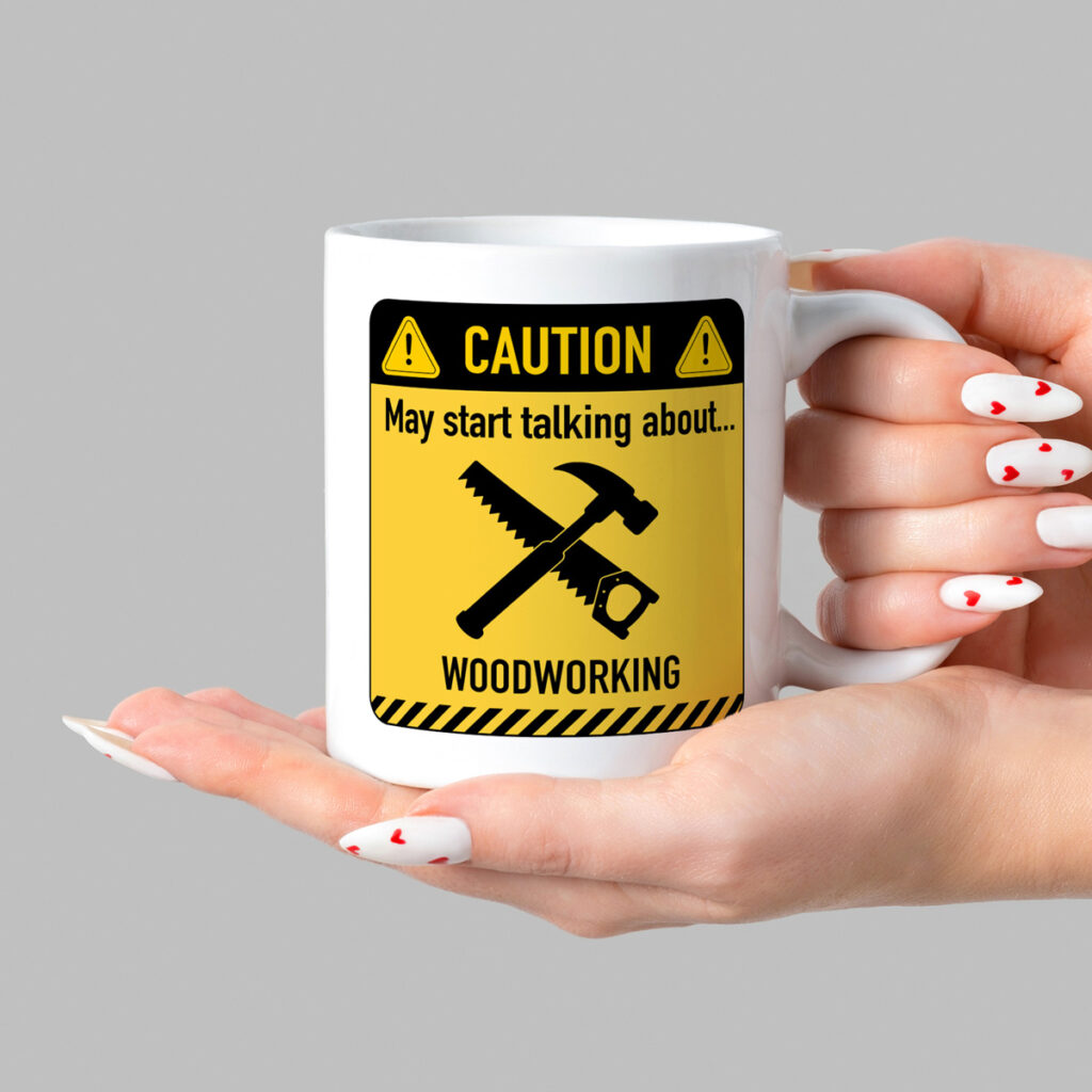 Woodworking Caution Sign White Mug - Saw & Hand Plane