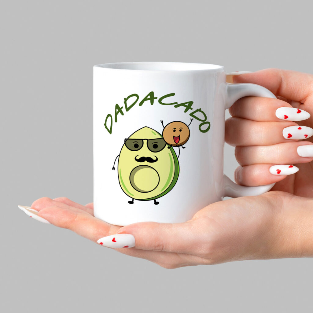 DADACADO Avocado Dad Mug with Glasses & Mustache Design