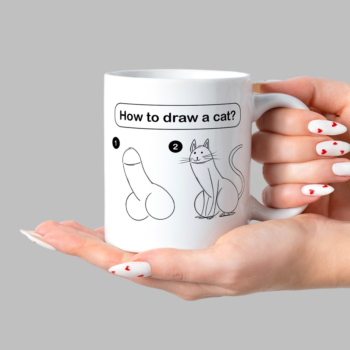 Funny Cat Drawing Mug - Step-by-Step Illustration