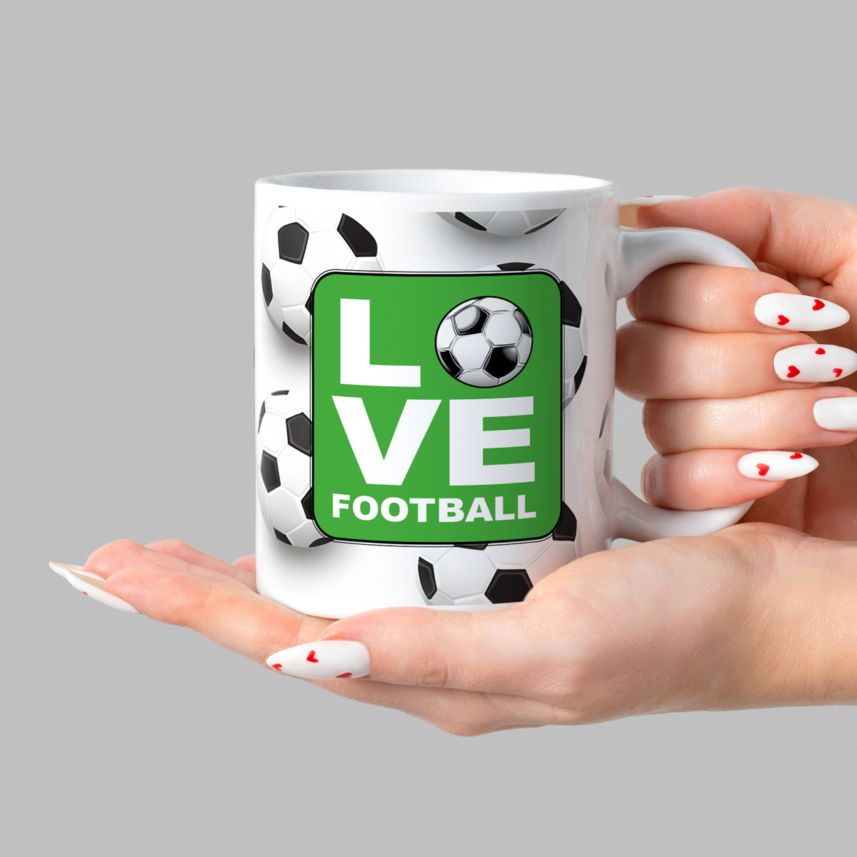 Soccer Ball LOVE Mug - White with Green Accent Design