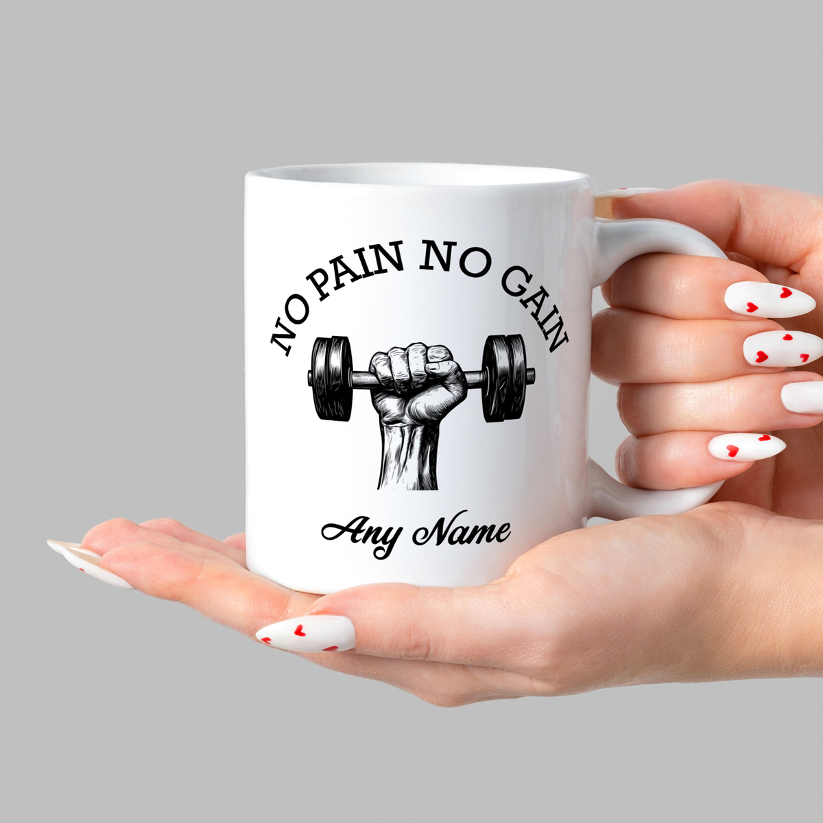 Personalized "No Pain No Gain" Dumbbell Mug - Custom Name