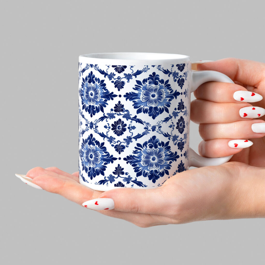 Blue Floral Pattern Ceramic Mug - Elegant & Classic Design