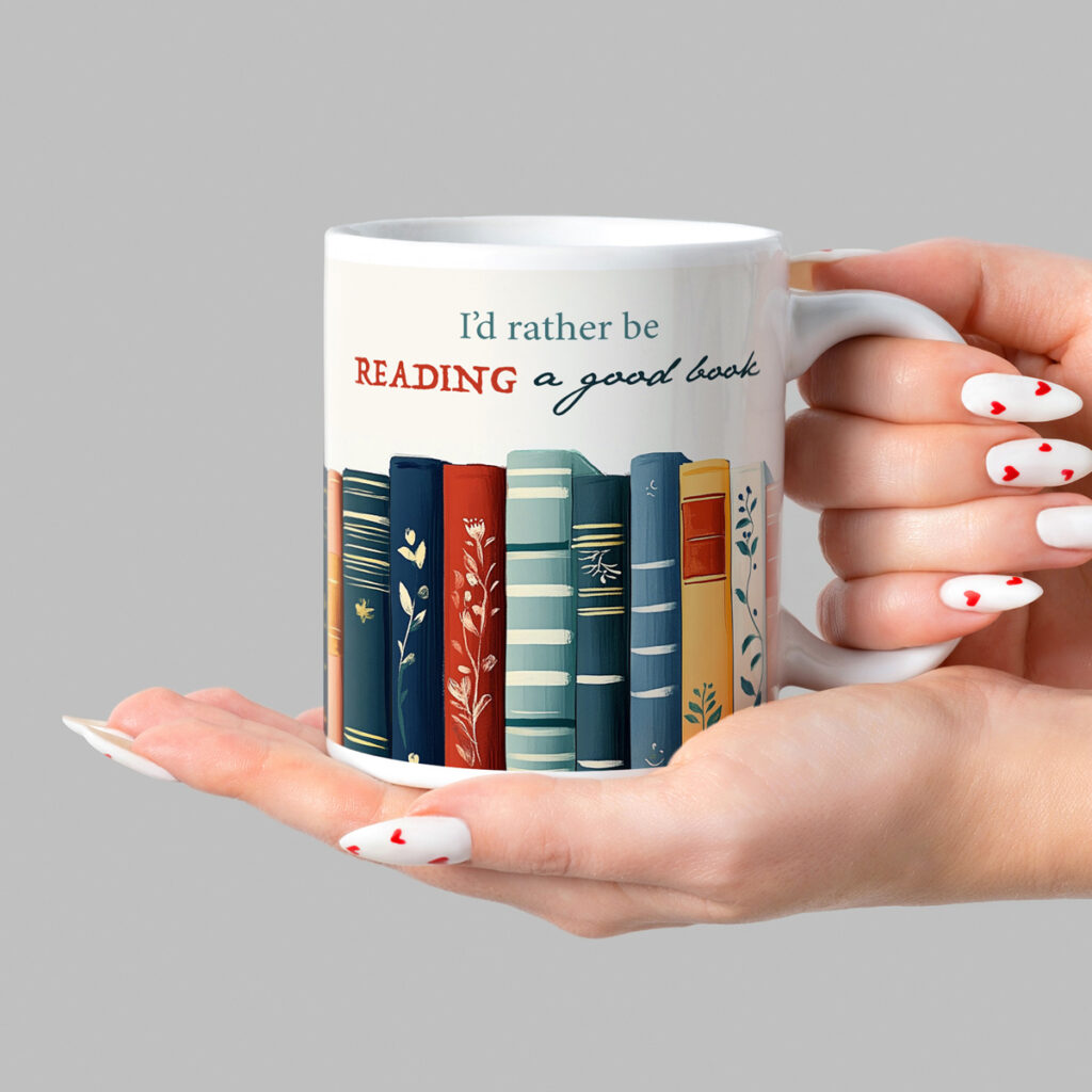 White Mug with Colorful Books - 'I'd Rather Be Reading'